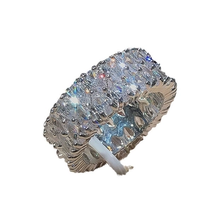 Elegant wide band ring with double row of teardrop cubic zirconia in silver finish