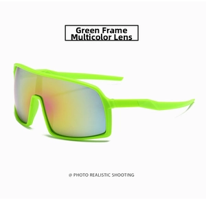 Detail of green sport sunglasses with colorful polarized lenses and anti-slip temples