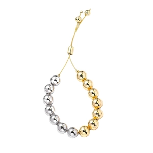 Two-tone gold and silver beaded slider bracelet with adjustable cord and metallic beads