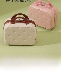 Detail view of 14-inch mini hardshell vanity cases with diamond geometric texture
