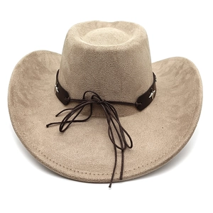 Classic khaki suede cowboy hat featuring star studs and a vintage brown decorative band