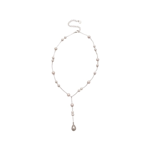 Collier élégant en Y argenté avec plusieurs perles et pendentif goutte d'eau