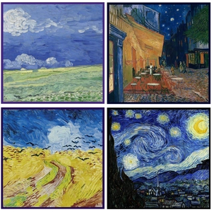 Van Gogh Oil Painting Series Satin Square Scarf Artistic Vintage Sunflower Starry Night Pattern Fashion Neck Scarf For Women