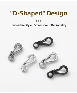 Macro shot of D-shaped mini spring clips in silver and matte black finish with SF logo