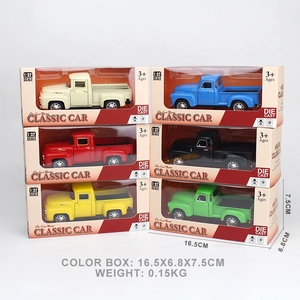 Six colors of 1:32 scale die-cast pickup truck models in individual window box packaging