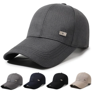 Mens Baseball Cap Casual Outdoor Sun Protection Peaked Hat With Metal Logo Plate Adjustable Polyester Twill Sport Cap