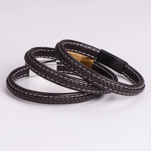 Pulseras de cuero trenzado para hombre con cierres magnéticos en oro, plata y negro