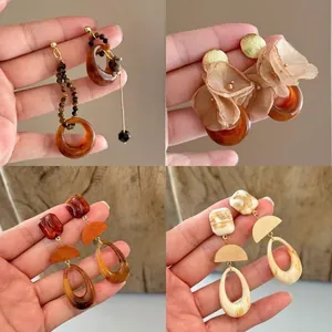 Vintage Geometric Drop Earrings With 925 Sterling Silver Earring Post Resin Acrylic Tortoiseshell Retro For Women