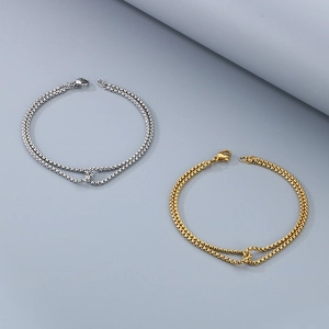 Double Layer Box Chain Bracelet Stainless Steel Knot Design Adjustable Minimalist Fashion Jewelry For Women Men