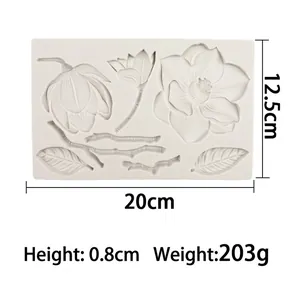 Camellia and leaves silicone mold for fondant and chocolate cake decoration 20x12.5cm