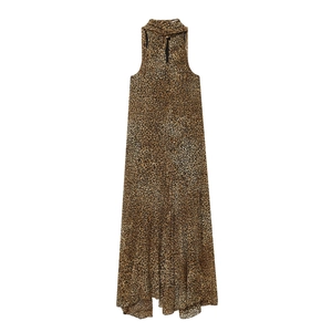 Elegant halter neck maxi dress with leopard print in brown and yellow tones