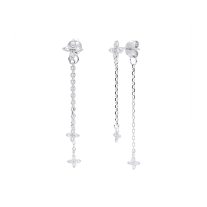Elegant S925 sterling silver tassel earrings with flower zircons and delicate chains