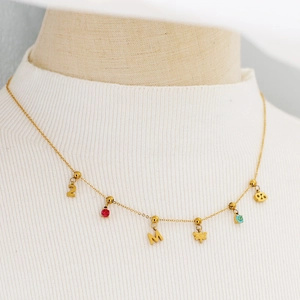 18K gold plated stainless steel necklace with mini DIY zodiac and symbol charms