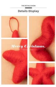 Macro view of handmade red wool felt star ornaments for Christmas decoration