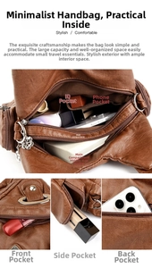 Brown faux leather tote detail showing multi-pocket interior and functional compartments