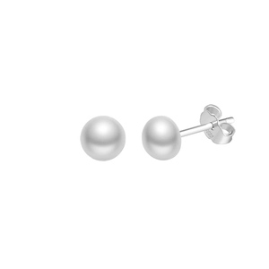 Detail of classic spherical S925 sterling silver stud earrings with hallmarked butterfly backs