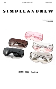 Detail of five Y2K rimless sunglasses with rhinestone studs and metal frames in various colors