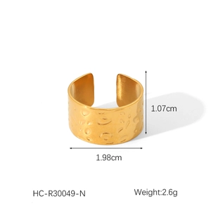 Detail view of 18K gold plated hammered open ring showing dimensions and weight