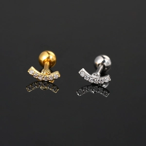 Star moon curved zircon screw back earrings in gold and silver stainless steel