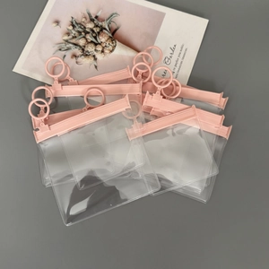 Set of 5 transparent EVA waterproof jewelry pouches with pink seal clips and ring hooks