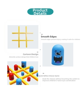 Close-up of colorful monster chess pieces with smooth edges and cartoon expressions