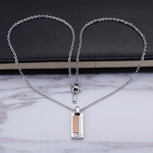 Minimalist square pendant necklace with love devotion engraving and cubic zirconia stones