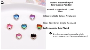 Macro shot of 12x15mm gradient color crystal heart pendants with gold-plated finish