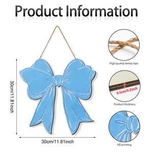 Panneau mural nœud bleu en bois 30cm déco chambre fille avec corde de suspension