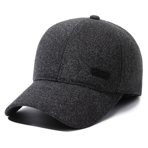 Winter men's baseball cap in charcoal tweed fabric with ear flaps and SPORT emblem