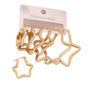 Golden stainless steel star stud earrings set with sparkling rhinestones for women