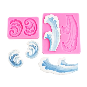 Ocean wave silicone molds for cake decorating and DIY resin crafts set on white background