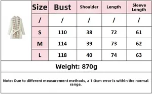 Detailed size chart for women fur collar wool coat with bust and shoulder measurements