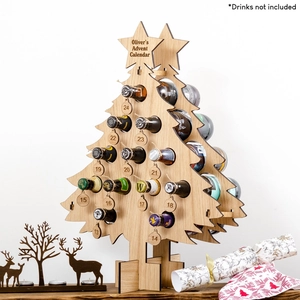 Christmas Advent Calendar Wooden Wine Bottle Holder Tree Round Shape Desktop Countdown Holiday Ornament Decor