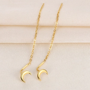 Elegant gold S925 silver star and moon tassel earrings with long hanging chain style
