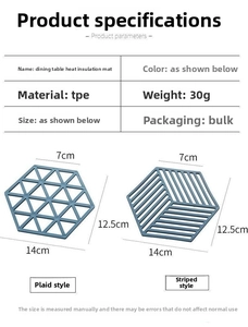 Spécifications de taille pour les sets de table hexagonaux en TPE résistants à la chaleur