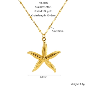 Detailed product specs for the 18k gold plated starfish pendant necklace with measurements