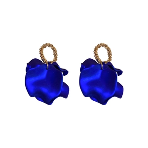Vintage deep blue petal earrings with textured gold ring hoops for women