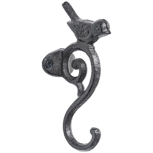 Gancho de pared de pájaro vintage en hierro fundido negro con elegante voluta