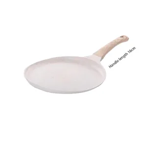 Non-stick pancake pan with 16cm wood-effect handle and cream stone coating