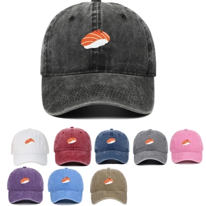 Washed Cotton Baseball Cap Sushi Embroidery Retro Sun Protection Adjustable Outdoor Casual Dad Hat Vintage Sports
