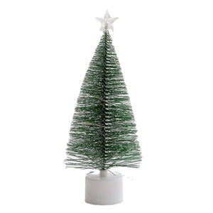 Mini green LED Christmas tree with star topper and white base for tabletop decor