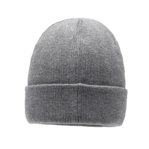 Winter dark grey ribbed knit beanie for men with thick thermal fleece lining