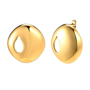 Polished gold geometric cut-out stud earrings for women in minimalist hollow round style
