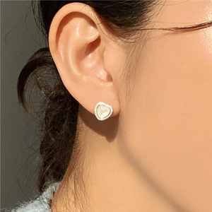 Elegant 925 sterling silver heart earrings with shell inlay and beaded edges for women