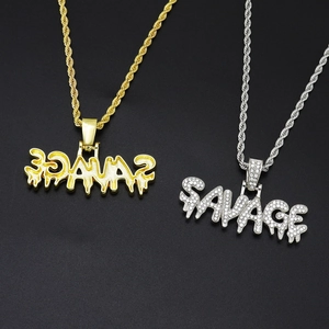 Κολιέ με μενταγιόν Savage hip hop με λαμπερά στρας και χρυσή αλυσίδα σχοινιού