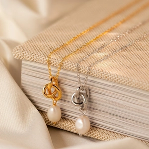 Knot Artificial Pearl Necklace And Earrings 18K Gold Plated Titanium Steel Dainty Multilayer Jewelry For Women