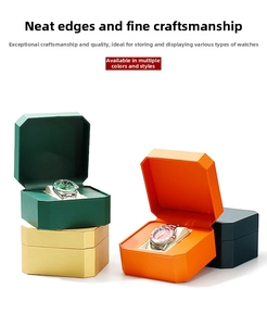 Detailed view of octagon PU leather watch boxes with soft lining and smooth edges