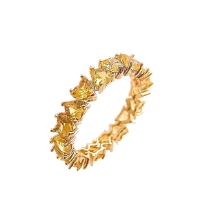 Eternity gold ring with heart-cut yellow zircons in a full-circle pave setting