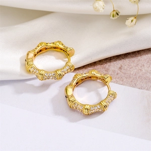 Geometric Rhombus And Bamboo Shape Hoop Earrings Copper Inlaid Zircon Elegant Sweet Jewelry For Women