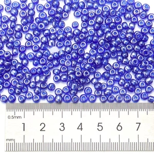 2-3mm blue transparent glass seed beads with ruler measurement for DIY crafts